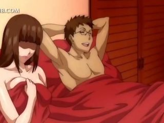 3d hentai joven hembra consigue coño follada bajo la falda en cama