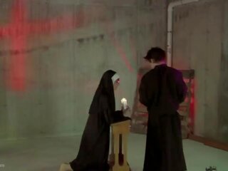 Roleplay Done Right As excellent Redhead Nun Rides A Hard Wooden Dildo Under Rule Of sexy Priest