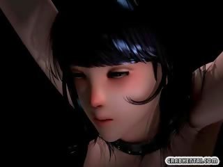 Chained 3D animated young female fingering pussy